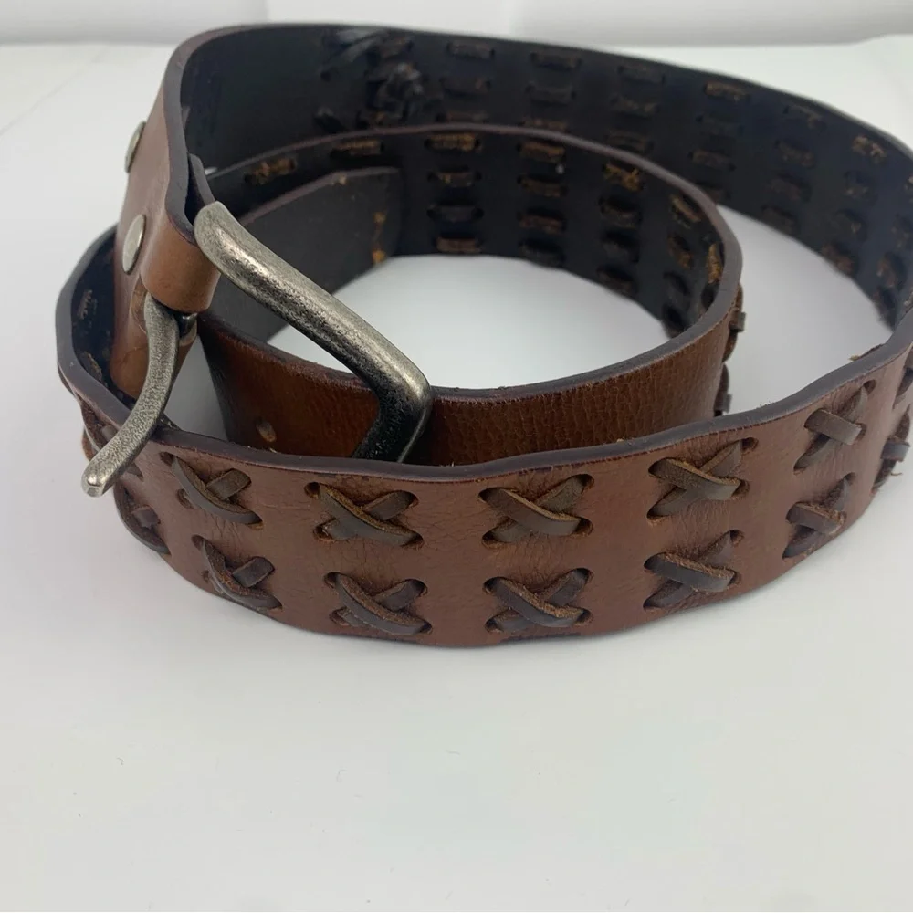 Aeropostale Brown Genuine Leather Belt Braided 48 In Large